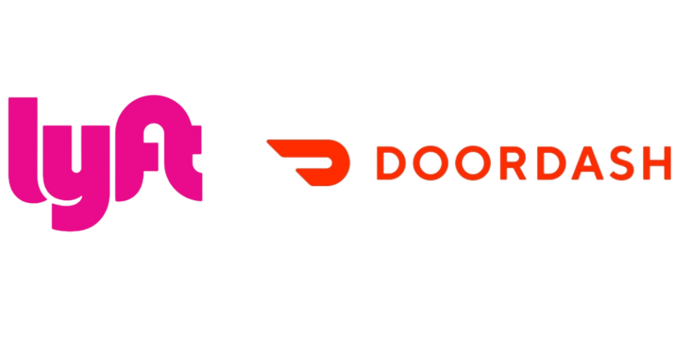Lyft logo and DoorDash logo